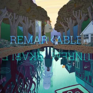 ExP album cover Remarkable Unremarkable. Cartoon of Ben ExP Goodwin stood looking over a lake.