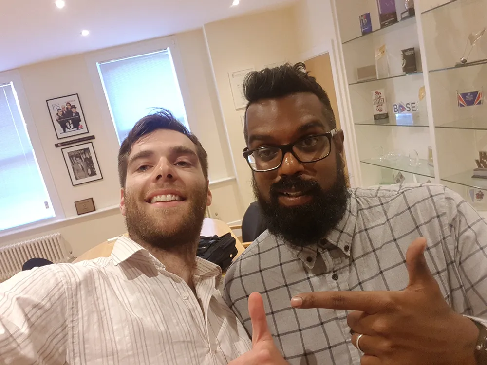 ExP pictured with Romesh Ranganathan for his "Hip-Hop Saved My Life" podcast