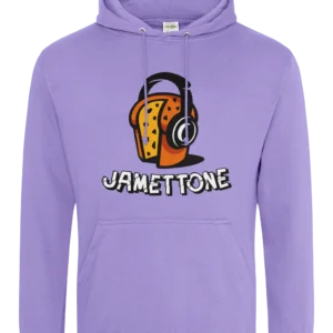 Lavender hoody showing the Jamettone logo by ExP hip hop artist